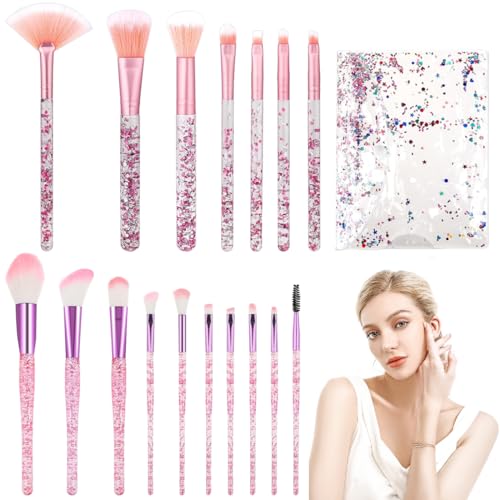 GGUFAY 17 Piezas Brochas de Maquillaje Profesional, Pinceles Sintéticos para Correctores en Polvo de Base Blush Eyeshadow con Bolsa de Cosméticos,Pinceles Maquillaje para Cara y Ojos