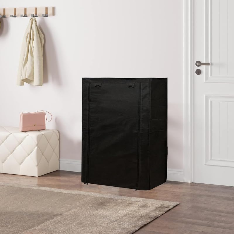 Image of Cover for Shoe Rack Home Only for 5-Layer Portable Foldable Shoe Stand Non Woven Zipper Fabric Cover Black