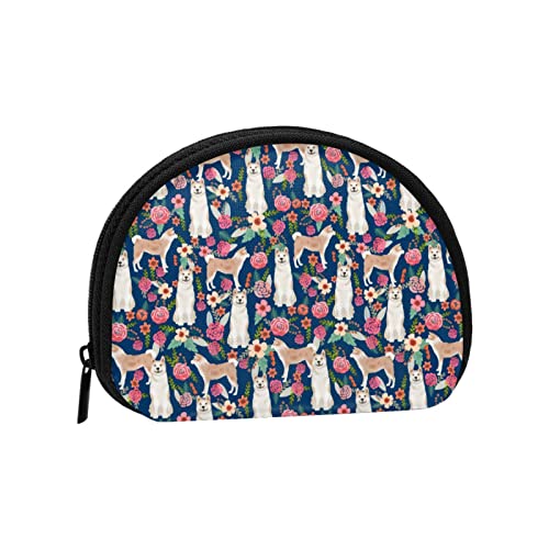 Cute Akita Dogs Lovers Rose Flower Floral Funny Animals Dog Puppy Coin Purses Oxford Cloth Zipper Small Purse Pouch Change 3D Print Wallet For Women Men Card Holder Shell Wallets Holiday Gifts Stuff #TOP5