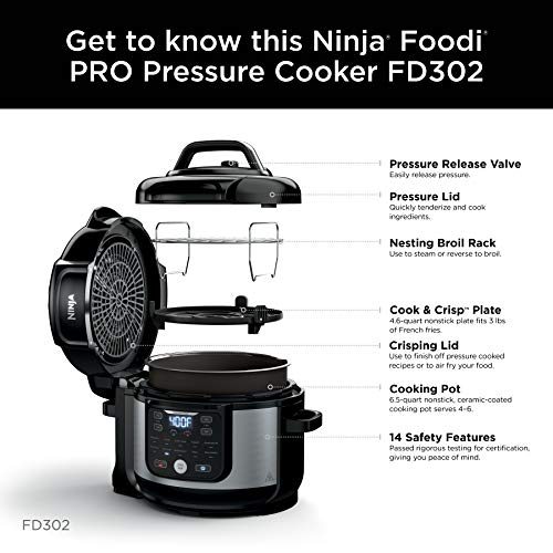 Ninja Fd302 Foodi 11-In-1 Pro 6.5 Qt. Pressure Cooker & Air Fryer That Steams, Slow Cooks, Sears, Sautés, Dehydrates & More, With 4.6 Qt. Crisper Plate, Nesting Broil Rack & Recipe Book, Silver/Black #TOP5