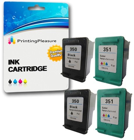 Printing Pleasure 4 XL Cartuchos de Tinta compatibles para HP Photosmart C4280 C4380 C4480 C4580 C5280 Officejet J6410 Deskjet D4260 D4360 | Reemplazo para HP 350XL (CB336EE) & HP 351XL (CB338EE)