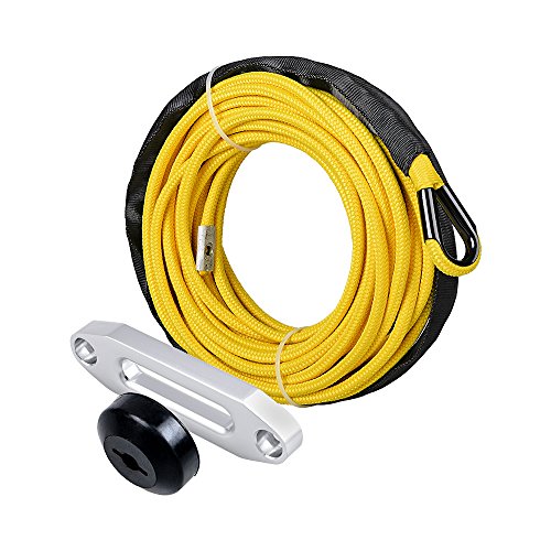 50ft x 1/4 Yellow Synthetic Winch Rope + Hawse Fairlead + Rubber Stopper for ATV UTV SUV Truck KFI Ramsey