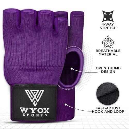 Image of WYOX Gel Boxing Hand Wraps Inner Gloves for Men & Women - 80cm /31inch Quick Wrist Strap, Padded Knuckle Support, Fingerless MMA Muay Thai Kickboxing Wraps for Training, Punching & Martial Arts