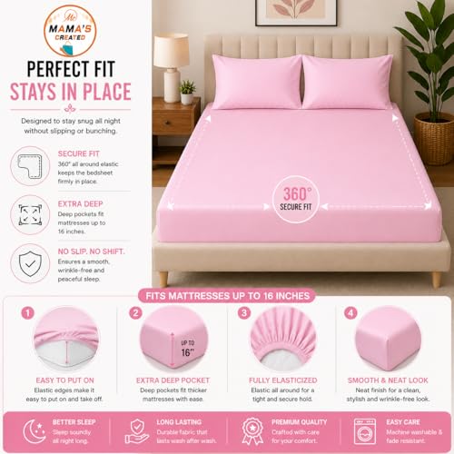 Image of Single Size Bed Sheet - 600 Thread Count Single Flat Sheet Only - Long Staple Egyptian Cotton Top Sheet Wrinkle & Fade Resistant - Baby Pink