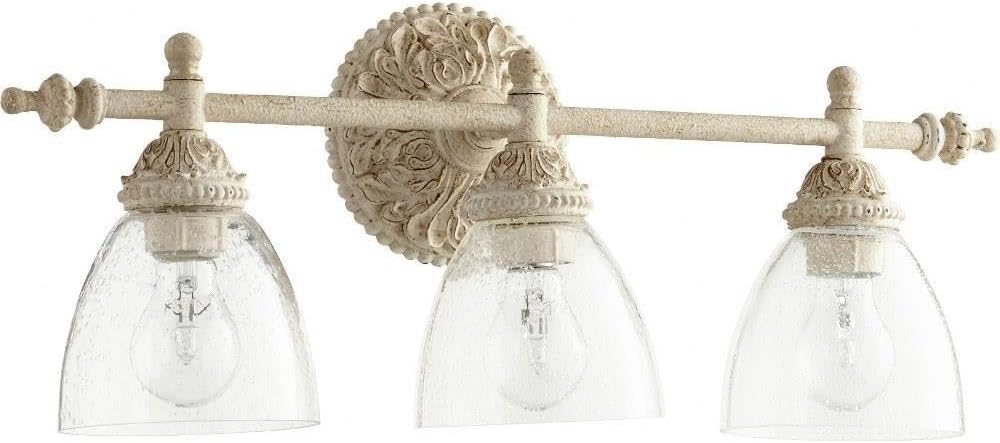 Vintage 3-Light Bathroom Light Fi Ture in Persian White Finish with Clear Seeded Glass Shades 24 inches W 9.75 inches H 183-Bel-2534603