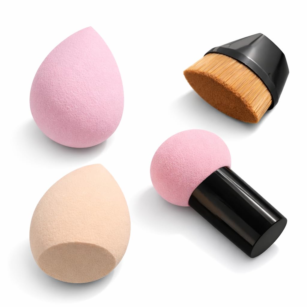 4 in 1 Makeup Sponge & Brush Set – Beauty Blender Sponge, Flat Base Sponge, Mushroom Head Makeup Sponge Brush & Kabuki Foundation Brush – Soft Reusable Makeup Blender for Liquid, Cream & Powder-picture-43