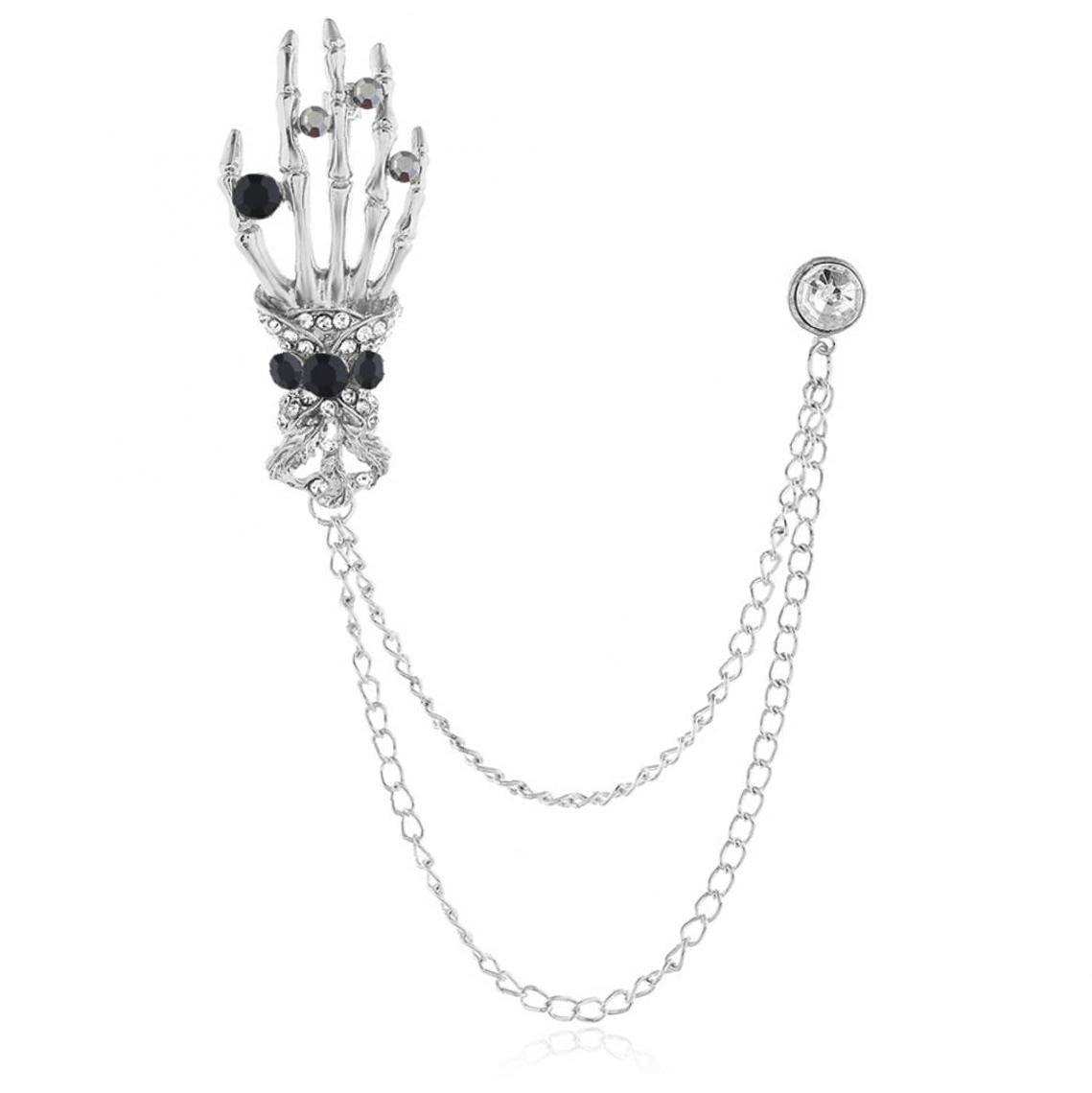 Amazon.co.jp: スカル ハンド 襟ピン ブローチ チェーン ディテール