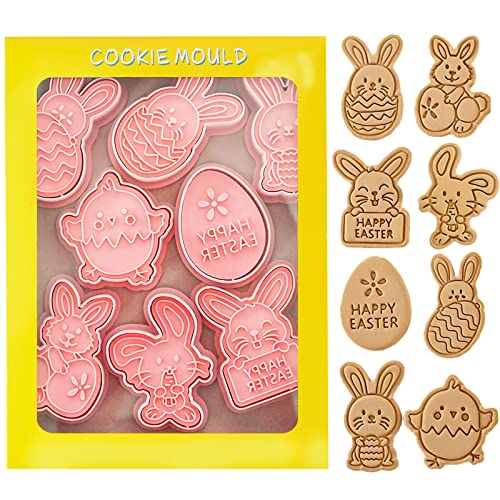 Formine Biscotti Pasqua, 8 Pcs Stampini Biscotti Pasquali, Pasqua Tagliabiscotti 3D Pasqua Formine per Biscotti Stampo, Coniglio Uovo Conigliett Pulcino Cookie Cutter per Decorare Biscotto Dolci Torta