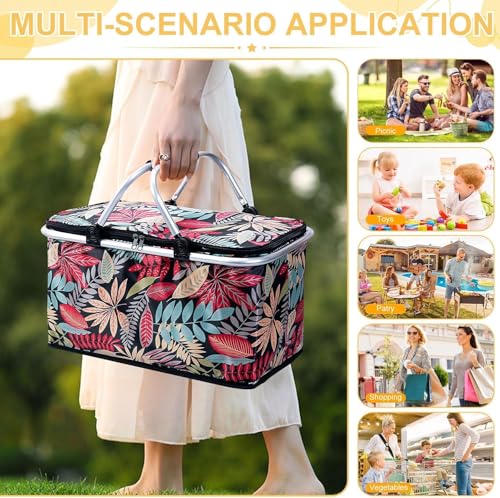Einkaufskorb Faltbar, 30L Einkaufskorb Kühltasche, Kühlkorb mit gepolsterten Tragegriffen & Reißverschluss am Deckel, 4h Isoliert, Verdicken kühltasche Korb für Reisen, Picknick, Einkaufen (A)