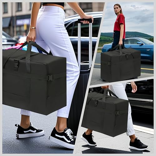 Extra Large Storage Duffle Bag for Travel Waterproof Carry on Weekend Overnight Storage Bag over Luggage for Camping, Moving，shopping (120L-Black)2