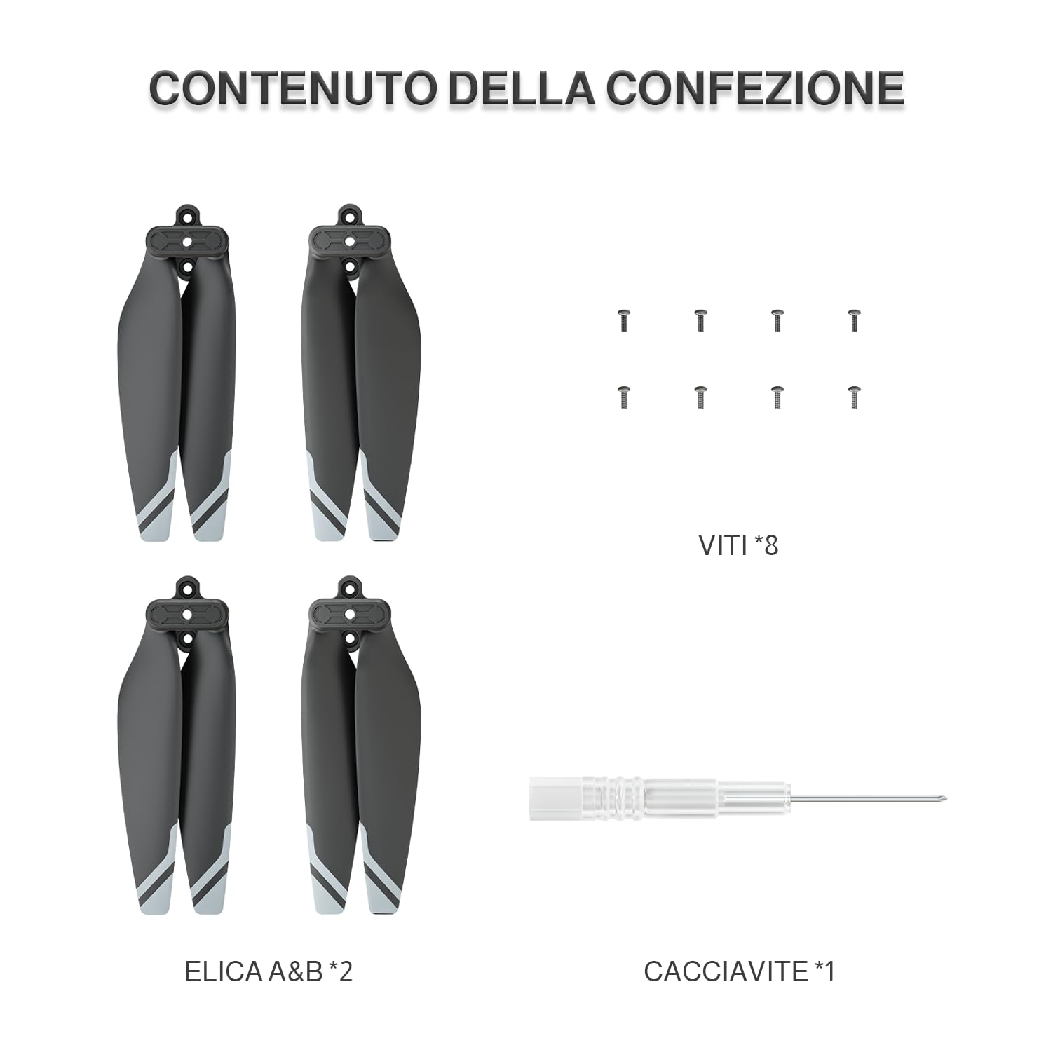 Ameta Eliche per drone S50 lite 4K, set di 4 con 10 viti e 1 cacciavite, grigio