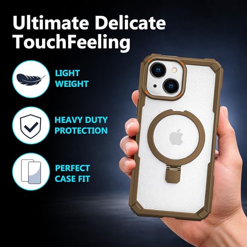 Image of AIBEX Transparent Back Cover Compatible for iPhone 13 /14| Mag-Saf Magnetic Ring Kickstand | Shockproof Dual Layer Military Grade Drop Protection Armor Case| Wireless Charging Support - Brown