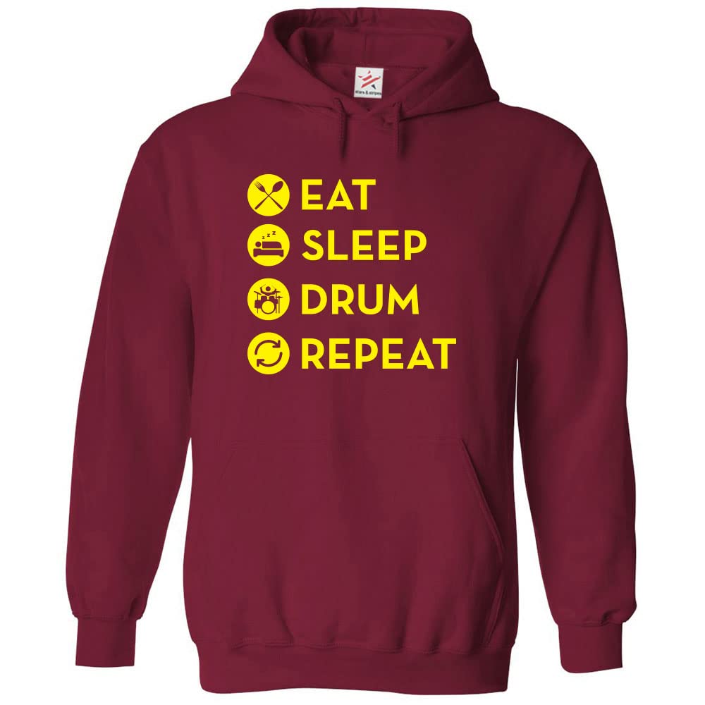 Eat Sleep Drum Repeat Classic Unisex Adults Pullover Hoodie for Drummers and Music Lovers (S, Wine)