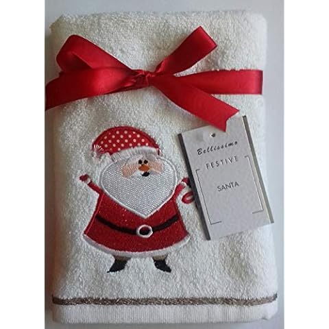 Bellissimo Christmas Embroidered 100% Cotton Hand Towel - Father Christmas Cover