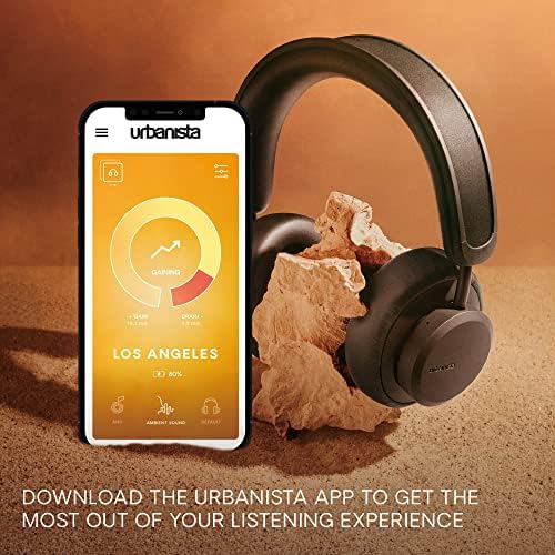 Urbanista Los Angeles Solar Powered Active Noise Cancelling Headphones with Infinite Playtime, Powerfoyle Self Charging Wireless Over Ear Bluetooth 5.0 Earphones, On Ear Detection, Sand Gold