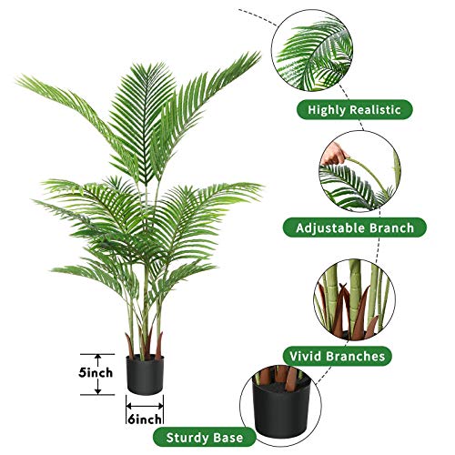 Ferrgoal Artificial Areca Palm Plants 55 Inch Fake Dypsis Lutescens Tree with 15 Trunks in Pot and Woven Seagrass Belly Basket Perfect Faux Plant for Home Indoor Outdoor Office Modern Decor Green - Thumbnail 6