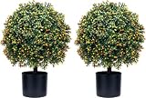 Two 24''T Artificial Boxwood Topiary Ball UV Resistant Artificial Boxwood Plants for Indoor Outdoor