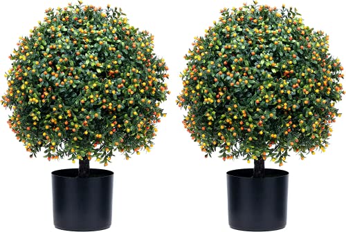 Two 24''T Artificial Boxwood Topiary Ball Uv Resistant Artificial Boxwood Plants For Indoor Outdoor Home Garden (Orange) #TOP3