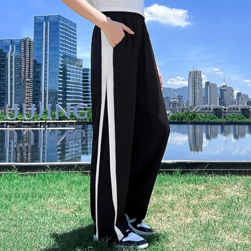 Girls Wide Leg Track Pants Side Stripe Sweatpants Elastic Waist Baggy Pants4