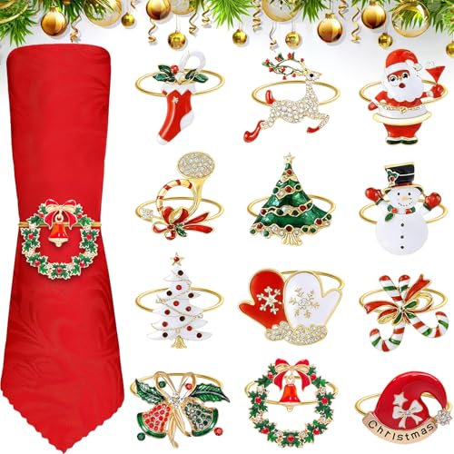 12 Stück Serviettenringe Weihnachten, Metall Weihnachtliche Tischdeko...