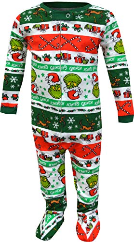 MJC Boys Dr Seuss Grinch Holiday Stripes Infant One Piece Pajama (12 mo)