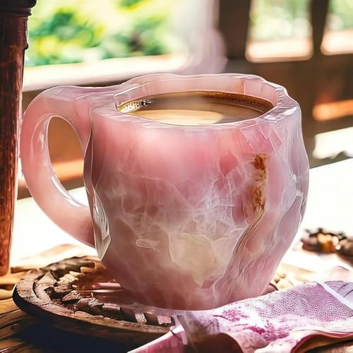 Mineral Crystal Coffee Mugs, Pink Marble Texture Ceramic Coffee Mug, Crystal Mugs for Coffee With Handle Unique Irregular Design for Home Office