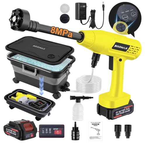 Boomax高圧洗浄機 22L折り畳みバケツ付き コードレス高圧洗浄機 USB充電式...