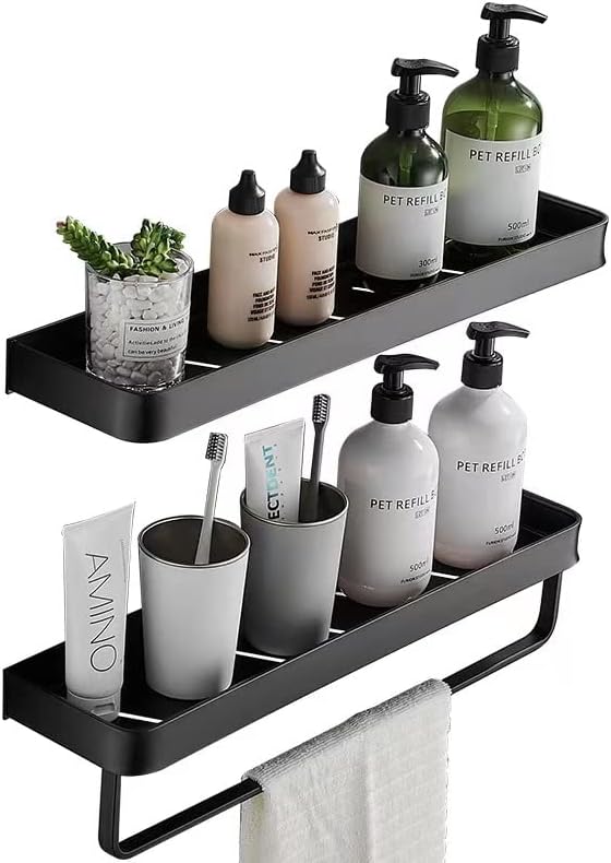 JAMEND CLXP Bathroom Shelves Matte Black Organizer Rack, Wall Mounted with Screws.