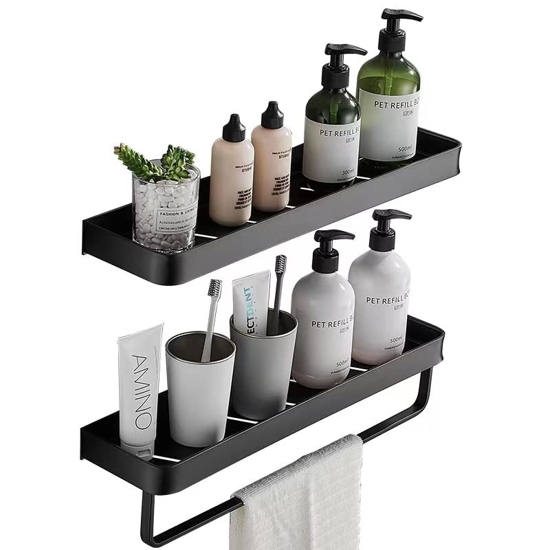 JAMEND CLXP Bathroom Shelves Matte Black Organizer Rack, Wall Mounted with Screws.