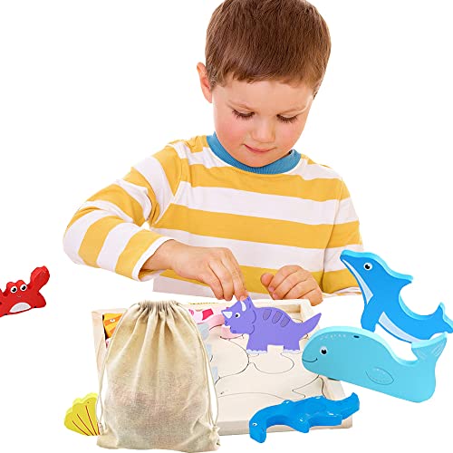 Arlai 3 Packs Wooden Puzzles For Kids, 3D Multi-Theme Animals Fruits Food Jigsaw Puzzles Montessori Learning Toy For Preschoolers Age 3+, Boys & Girls #TOP5