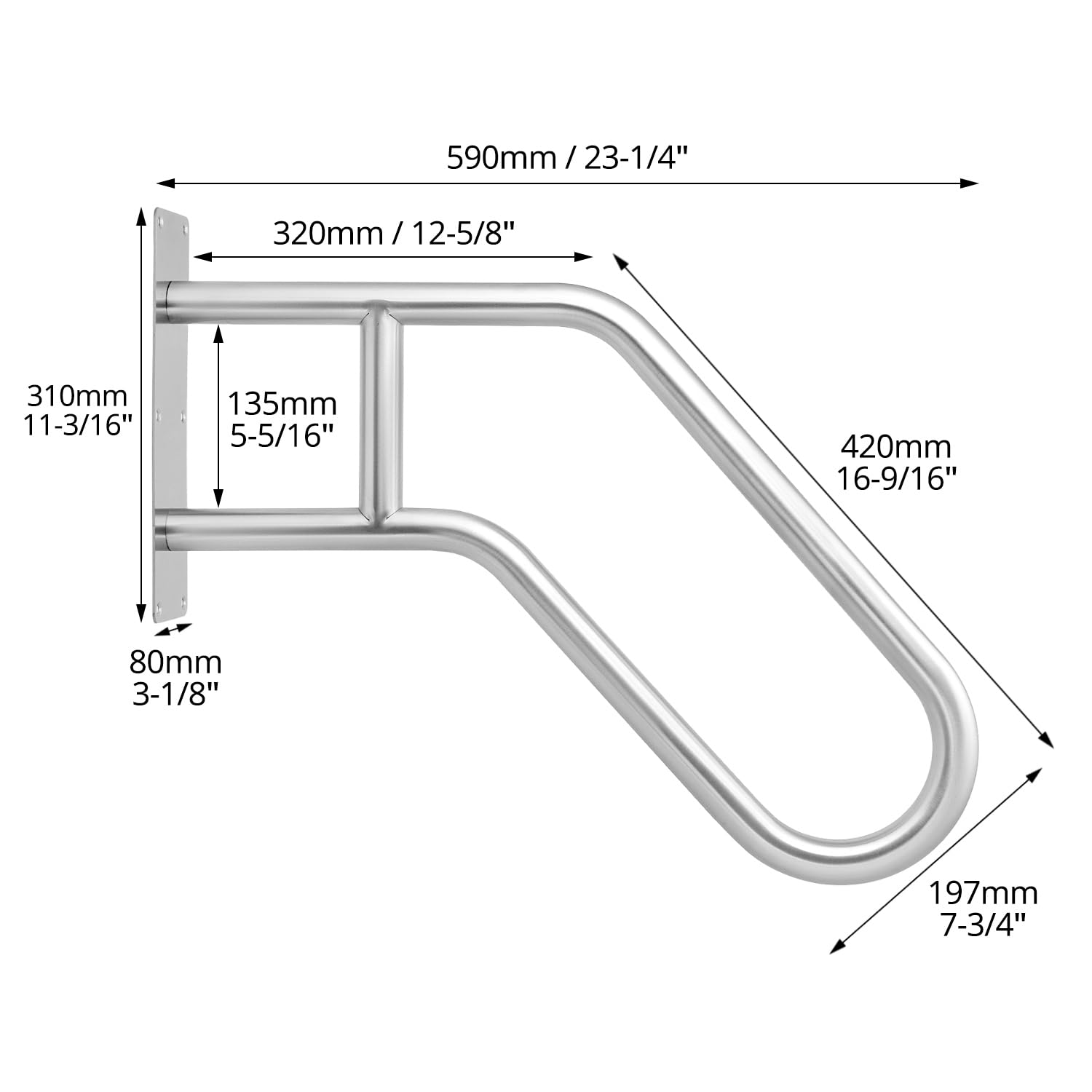 QWORK 60cm 304 Edelstahl U-förmiger Handlauf Treppengeländer Aussen