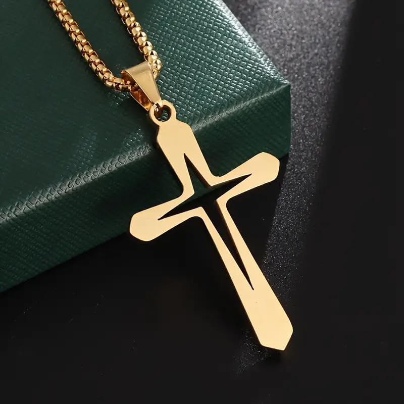 Gold Cross Necklace for Men Simple Faith Pendant Religious Jewelry Stylish Cross Charm for Daily Wear and Special Occasions - Image 3