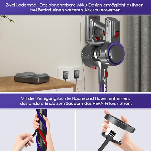 Authmic Akku Staubsauger, 50000Pa Staubsauger Kabellos, Kabelloser Staubsauger mit Touchscreen, 50Mins, 1.6L, H13 HEPA, Anti-Tangle-Bürste… – Ansicht 8