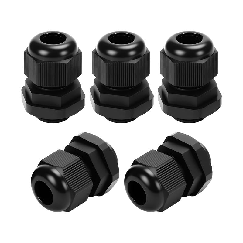5Pcs Cable Gland, Waterproof Adjustable Nylon Wire Connector for Cable Management - PG9 PG11 PG16 Black