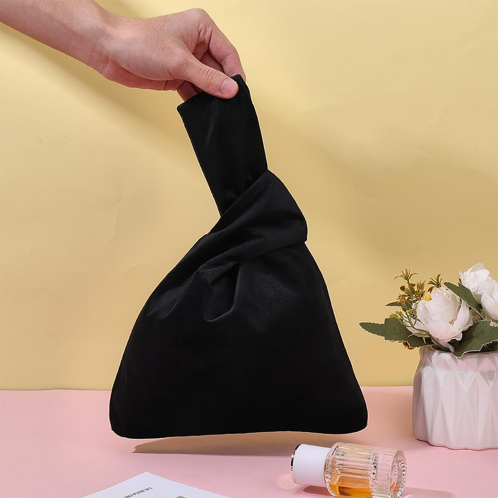CRASPIRE Wrist Bag Knot Women's Velvet Knot Bag Black Clutch Evening Handbag Mini Purse Small Tote Phone Wallet Cloth Elegant Style Portable Travel Change Storage Wristlets for lipstick keys cards - Image 2