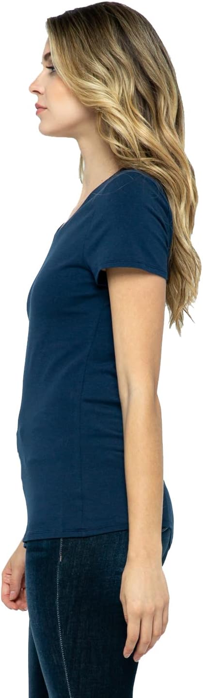 Women's Basic Solid Active Soft Cotton Short Sleeve Crew Neck & V Neck Slim Fitted Top T-Shirts - Image 2