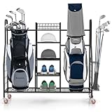 Déplacement en douceur: Les 4 roulettes amovibles permettent de déplacer facilement cet organisateur de sacs de golf dans différents environnements, à l'intérieur comme à l'extérieur. De plus, comme deux d'entre elles sont verrouillables, vous pouvez également le maintenir fermement en place.