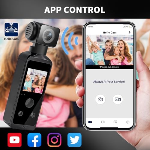 5K Körperkamera Bodycam Vlog Kamera, Sports Action Cam mit 270° drehbarem Objektiv, Pocket Action Cam für Reisen, Outdoor-Sport, Fahrrad, Clip und 64 GB TF-Karte im Lieferumfang enthalten