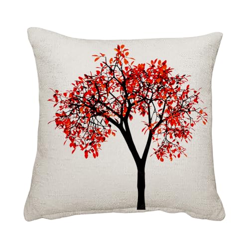 Image of Giftme Red Tree of Life Cushion Cover for Bedroom/Sofa Car Chair Decor, 45 Cm X 45 Cm Linen Cushion Cover, Throw Pillow Cushion Cover.