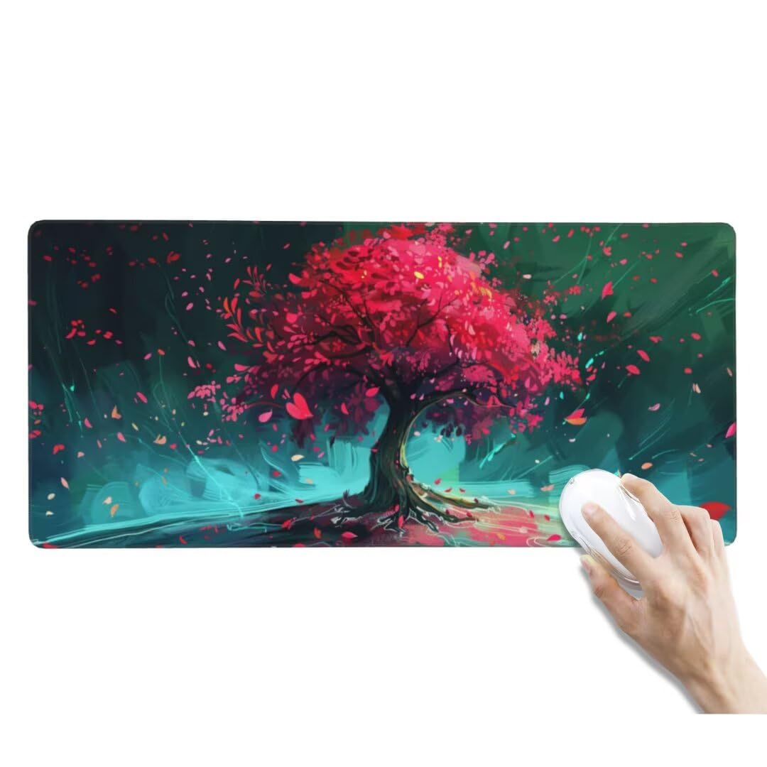 Tapis de Souris Rose Tapis de Souris XXL, Extra Grand Tapis Souris Gamer XXL Tapis de Souris Gaming, Imperméable Mouse Pad avec Base Atidérapante pour Maison/Bureau/Gamer (1000 x 500 x 3 mm, Arbre)