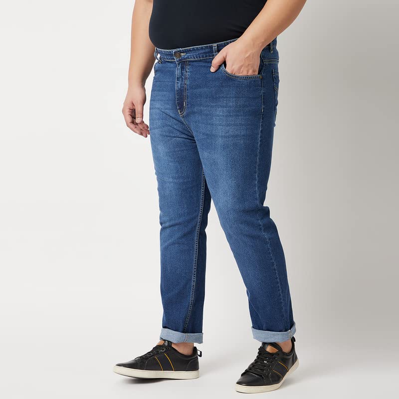 Image of Zush Men's Plus Size Stretchable Dark Blue Color Mid Rise Solid Regular Fit Jeans
