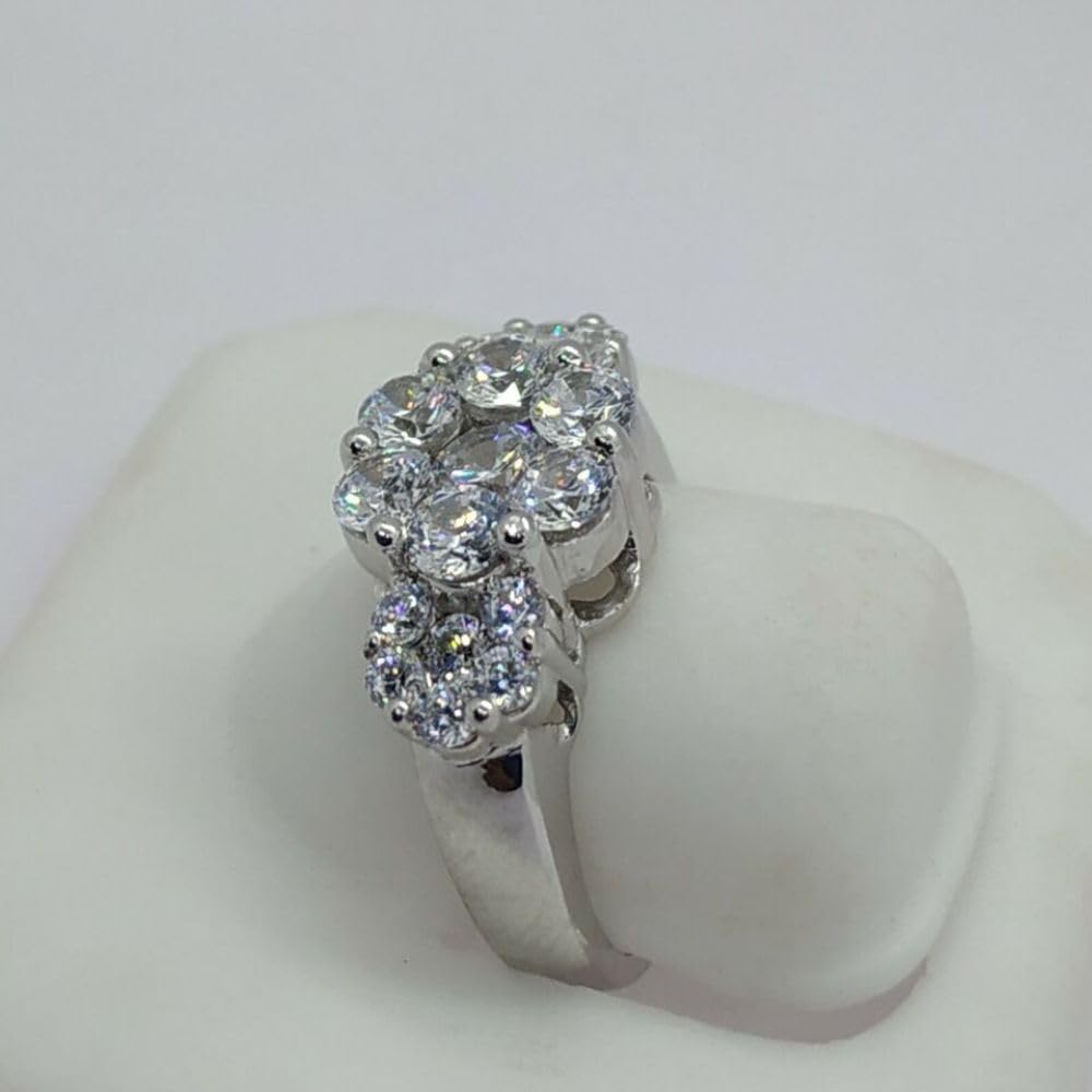 2 Ct Round Diamond Three Flower Cluster Engagement Ring For Women 14K White Gold Plated Trio Floral Unique Victorian Floral Antique Jewelry 925 Sterling Silver Handmade Proposal Ring
