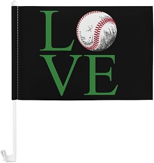 Love Baseball Car Flag Polyester Clip Flags Mini Handheld Banners for Auto Outside Travel Decor