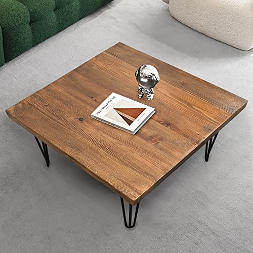 Warmaxx Square Reclaimed Pine Wood Coffee Table, 27"X27"X15"H Solid Rustic Wooden Slab Couch Sofa Tables For Living Room Accent Vintage Sturdy Table For Dining Room Bedroom Patio, Easy To Assemble #TOP6