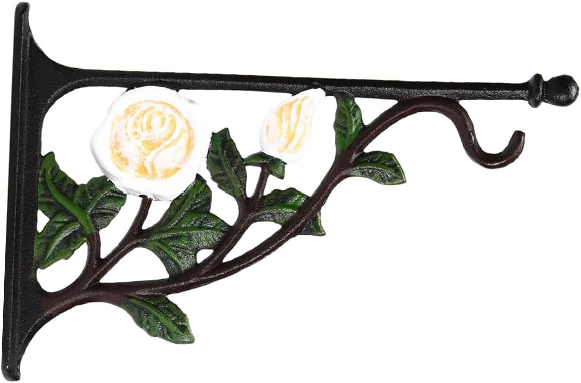 Cast Iron White Rose Flower Pot Hook Wall Hanger Bracket for Balcony Hanging Plant Basket Bird Feeder Outdoor Garden Décor