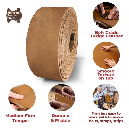 ELW 9-10 oz (3.6-4mm) Latigo Leather Belt Grade Straps & Strips | Size: 0.5\"x84\" (1.3x213cm) | Tobacco Brown | Full Grain Cowhide, Heavy Duty Holsters, Sheathes, Harness, Saddle, Straps, DIY Crafts