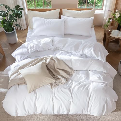 Image of MooMee Duvet Cover Set 100% Washed Cotton Linen Like Alaska King | Relaxed Linen-like Texture. Soft, Breathable & Long-lasting Comfort. Lightweight. Hidden Zipper with 8 Interior Corner Ties