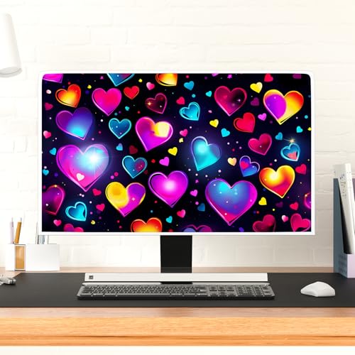 Image of Monitor Dust Covers 22, 23, 24, 25 Inch Waterproof Computer Monitor Cover Anti-Static Dustproof Protective Cover for LCD /LED /HD Full Body Cover for Computer Screen，Neon Heart