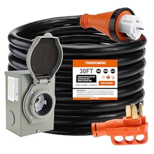 Finderomend 30 ft 50 Amp Generator Cord and Power Inlet Box Combo Kit,125/250 Volts,Generator Power Cord NEMA 14-50P to SS2-50R Extension Cord,for RV Truck Trailer Motorhome