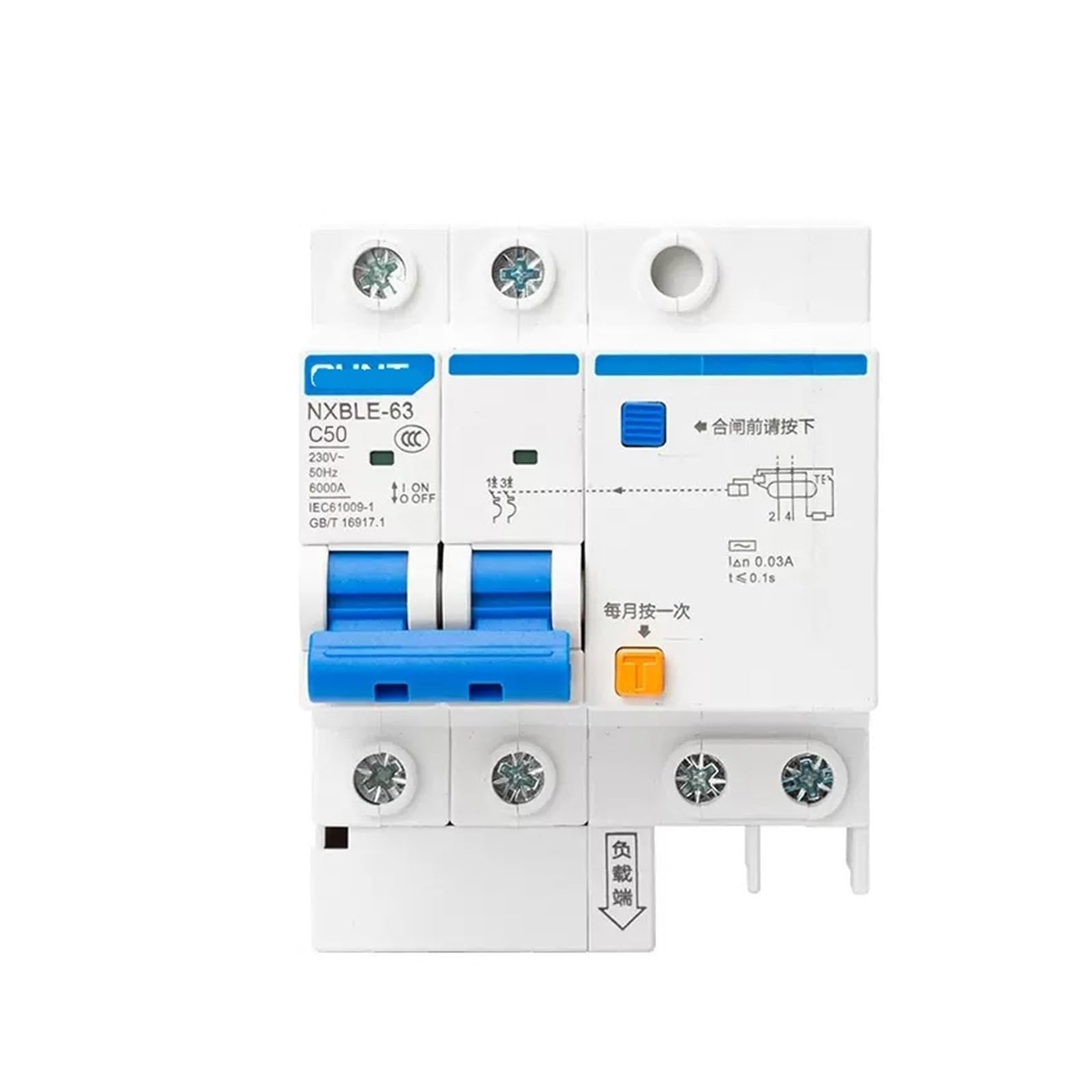 JNVFTCUX Leakage Protector Circuit Breaker 2P Protection air Switch NXBLE-63(NXBLE-63-2P/C50A/30mA/6kA)